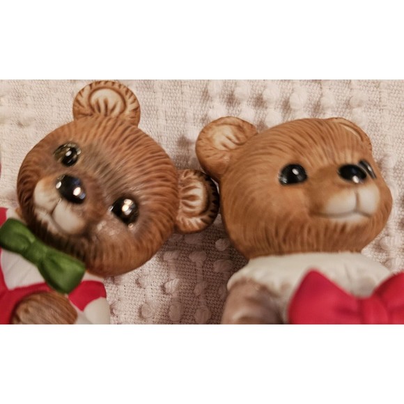 Pair Christmas Teddy Bear Figurines Homco Candy Cane Gift Boy Girl - Picture 2 of 8